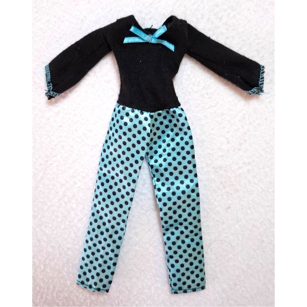 Barbie Size 1/6 Scale Jumpsuit Black Turquoise Polka Dots Long Sleeves Outfit